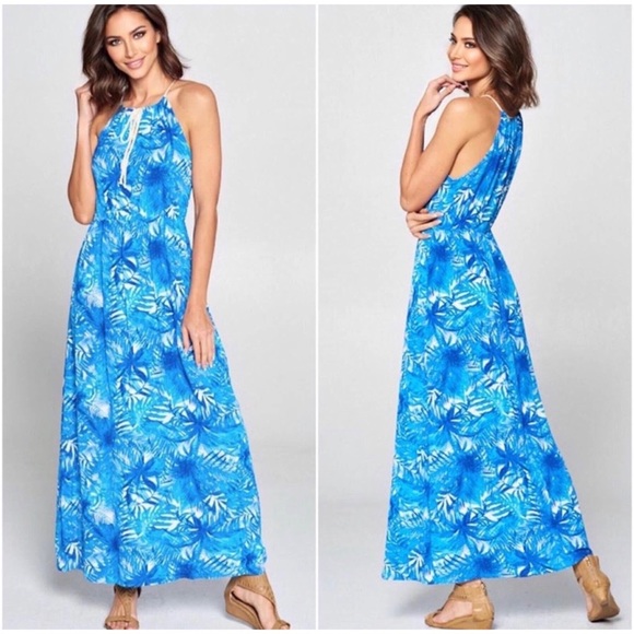 Blossom Boutique Dresses & Skirts - 1 LEFT! Tropical Blue Leaves Women's Summer Beach Ocean Breeze Cute Maxi Dress